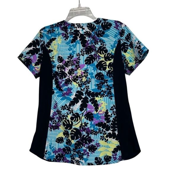 Cherokee iFlex Scrub Top Women's Medium Multicolor Floral V-neck Short Sleeve - Picture 3 of 8